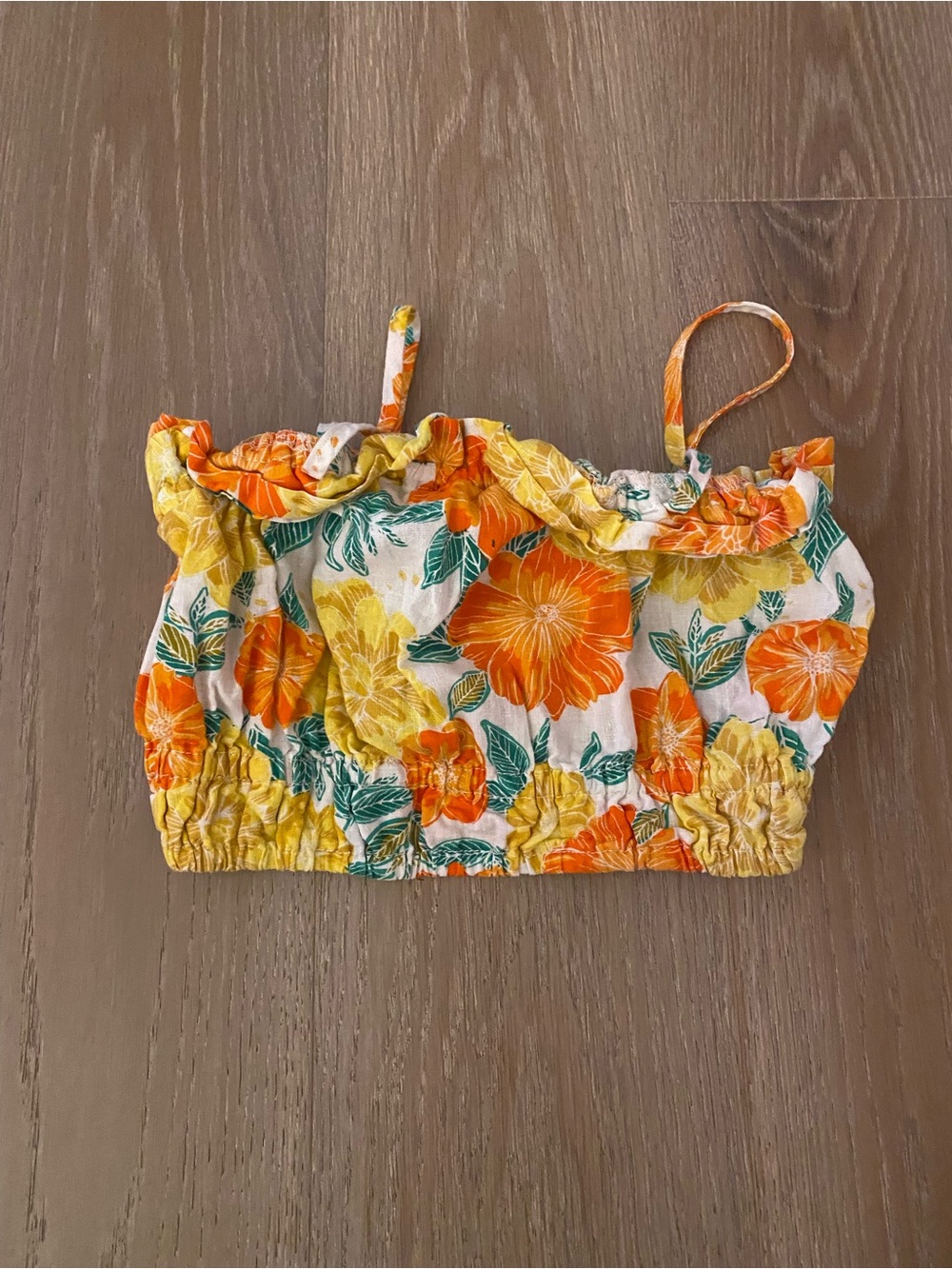 Zara Floral Smocked Tank Top - Orange, Yellow & Green